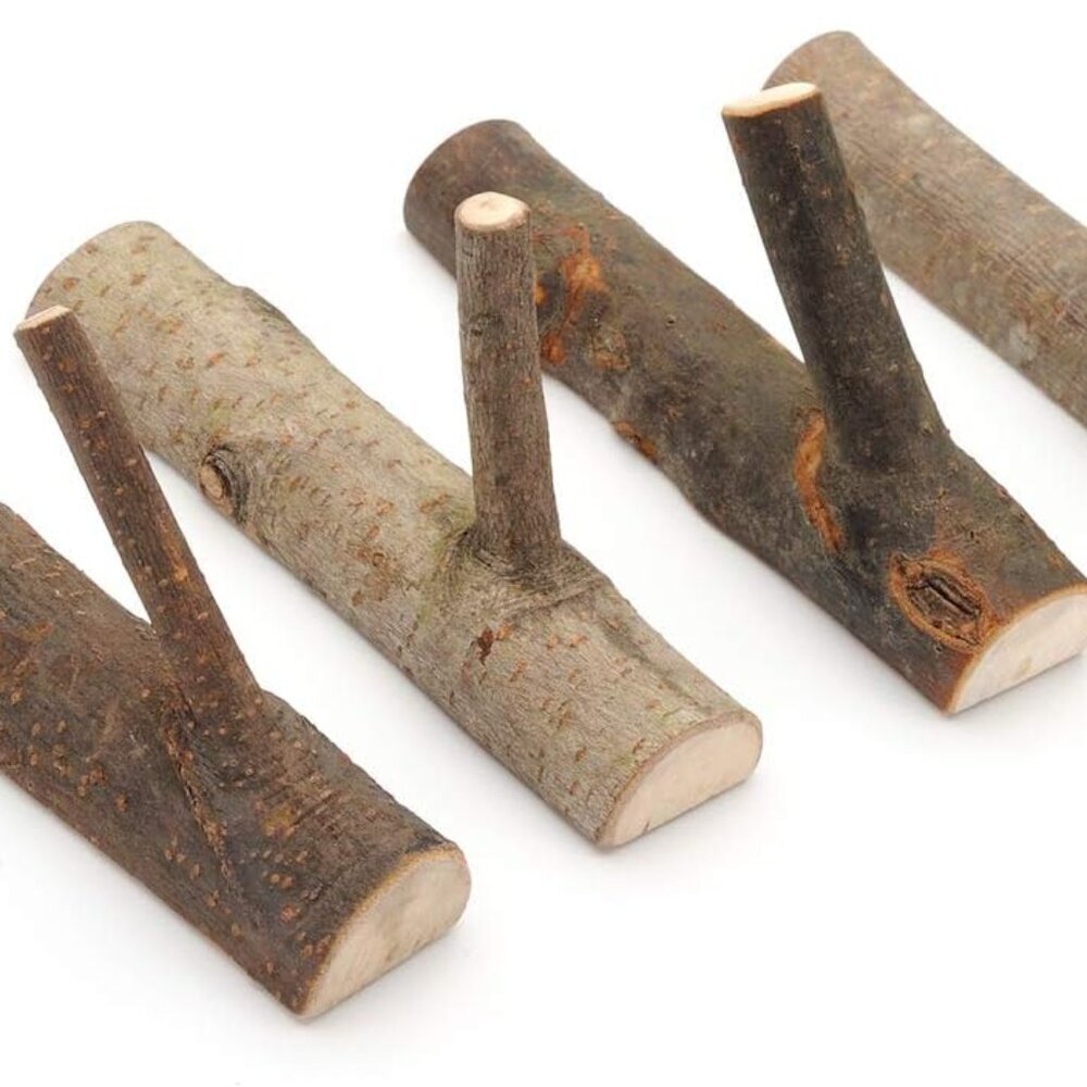 Pack of 4 Vintage Real Wood Tree Branch Wall Hook,Rustic Decorative Wood Adhesiv